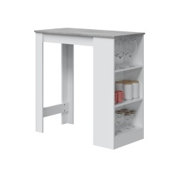 CALIA - Table haute bar avec étagère intégrée gris et blanc