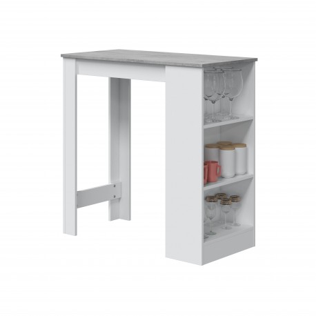 CALIA - Table haute bar avec étagère intégrée gris et blanc