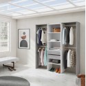 DRISIA - Armoire dressing avec étagères et 4 penderies gris et blanc