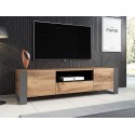 WODD Meuble TV Bas en chêne Anthracite et Pieds Gris 180 cm. Style Industriel