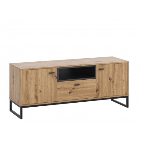 OLER - Meuble TV, Panneau stratifié, Noir/Bois 135 cm