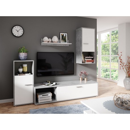 Ensemble meuble TV ARAN gris et blanc