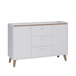 Commode NAVI 135 cm style scandinave couleur bois et blanc