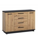 INES - Commode 4 tiroirs et 2 Portes Aspect Bois industriel