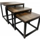 INDUSA - Lot de 3 tables basses gigognes. Style industriel vintage, marron et métal