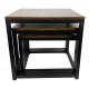 INDUSA - Lot de 3 tables basses gigognes. Style industriel vintage, marron et métal