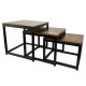 INDUSA - Lot de 3 tables basses gigognes. Style industriel vintage, marron et métal