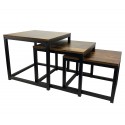 INDUSA - Lot de 3 tables basses gigognes. Style industriel vintage, marron et métal