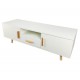 STINIA - Meuble TV blanc 2 portes 1 tiroir scandinave pieds bois