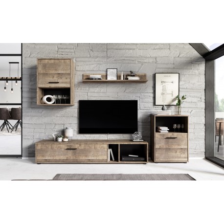 Ensemble meuble TV HILO style industriel couleur bois ou blanc