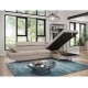 Canapé d'angle convertible RIO en tissu avec têtières et pieds chrome