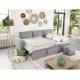petit Canapé d'angle convertible MARIUS en tissu beige, gris ou noir 4 places avec coffres de rangement