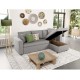 petit Canapé d'angle convertible MARIUS en tissu beige, gris ou noir 4 places avec coffres de rangement
