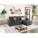 petit Canapé d'angle convertible MARIUS en tissu beige, gris ou noir 4 places avec coffres de rangement