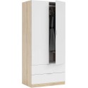 Armoire avec 2 portes et 2 tiroirs, Finition blanc et bois, 81 cm (L) x 180 cm (H) x 52 cm (P)