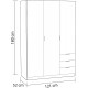 Armoire à trois portes et trois tiroirs, en chêne canadien et en blanc style scandinave nordique, 121 cm (L) x 180 cm (H) x 52 c