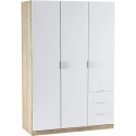 Armoire à trois portes et trois tiroirs, en chêne canadien et en blanc, 121 cm (L) x 180 cm (H) x 52 cm (P)