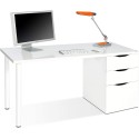 Bureau réversible avec Caisson 2 tiroirs, Blanc, 138 x 60 x 74