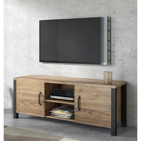 Meuble TV industrielle OLIN couleur noir et bois 147 cm