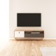 Meuble TV BOLANIA style naturel avec pieds en bois. Couleur blanc, bois et gris