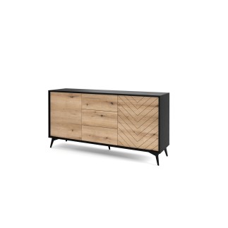 Buffet 2 portes 3 tiroirs 154 cm DIOMO Chêne et noir