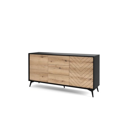 Buffet 2 portes 3 tiroirs 154 cm DIOMO Chêne et noir