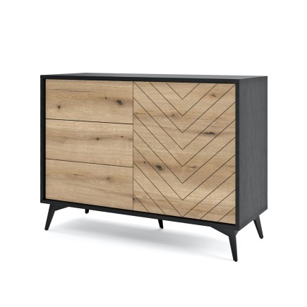 Meuble de rangement 3 tiroirs 104 cm DIOMO chêne et noir