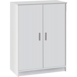 Meuble à chaussures à deux portes, meuble auxiliaire, modèle Basic Wide, fini en blanc 75 cm x 101 cm x 36 cm