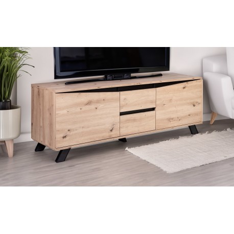 Meuble TV VINSI 160 cm style industriel avec pieds en bois noir