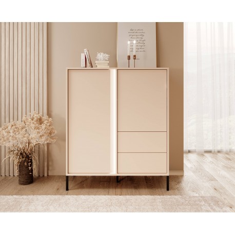 Commode haute Dastia 103 cm beige2 portes 2 tiroirs