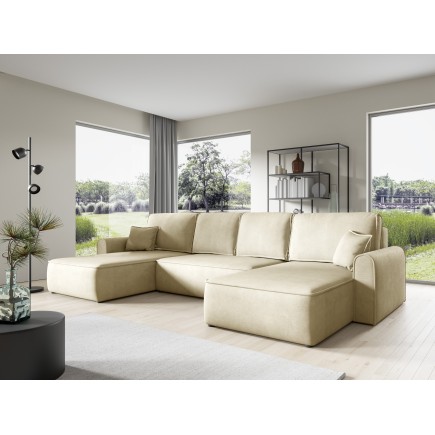 Canapé d'angle panoramique convertible LORIO en tissu aspect velours