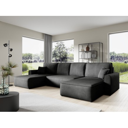 Canapé d'angle panoramique convertible LORIO en tissu aspect velours
