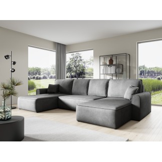 Canapé d'angle panoramique convertible LORIO en tissu aspect velours
