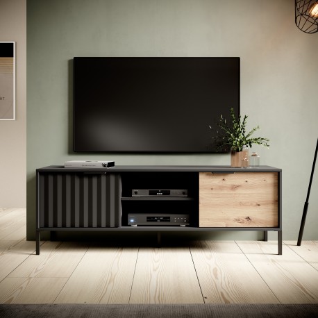 Meuble TV RAVIA 153 cm noire style industrielle