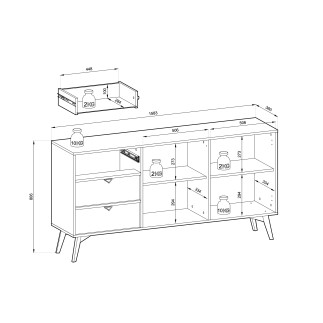 Commode de 158 cm Forest 2 porte 3 tiroirs couleur eucalyptus ou beige