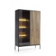 Vitrine Sento haute 104 cm 2 portes 1 tiroir style industriel avec LED