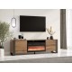 WODD Meuble TV Bas en chêne Anthracite 180 cm avec cheminée chauffante électrique. Style Industriel
