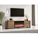 WODD Meuble TV Bas en chêne Anthracite avec cheminée chauffante électrique. Style Industriel