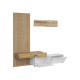 Ensemble meuble TV SIWETO style scandinave bois et blanc avec panneau arrière bois
