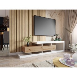 Meuble design TV TUSANA couleur bois et blanc