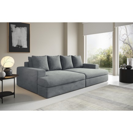 Canapé droit 4 places CALDERO avec double méridienne - assise profonde - velours côtelé