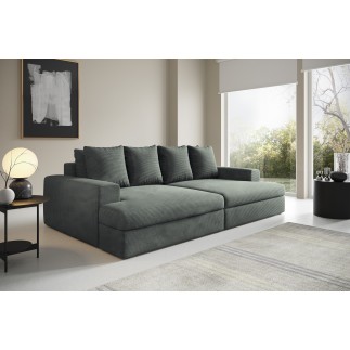 Canapé droit 4 places CALDERO avec double méridienne - assise profonde - velours côtelé