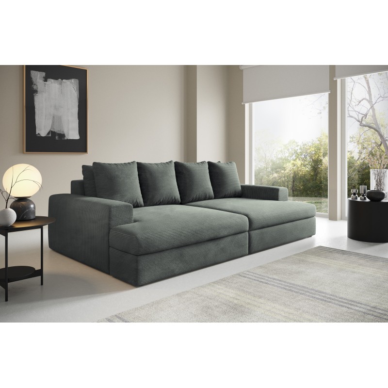 Canapé droit 4 places CALDERO avec double méridienne - assise profonde - velours côtelé