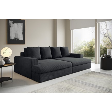 Canapé droit 4 places CALDERO avec double méridienne - assise profonde - velours côtelé