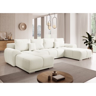 Canapé d'angle Panoramique convertible BELUGIA en tissu anti tâche hydrophobe