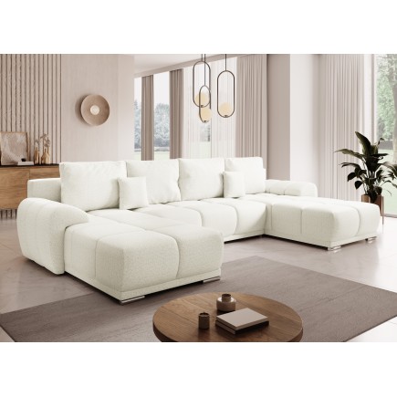 Canapé d'angle Panoramique convertible BELUGIA en tissu anti tâche hydrophobe