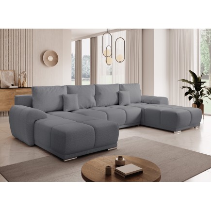 Canapé d'angle Panoramique convertible BELUGIA en tissu anti tâche hydrophobe