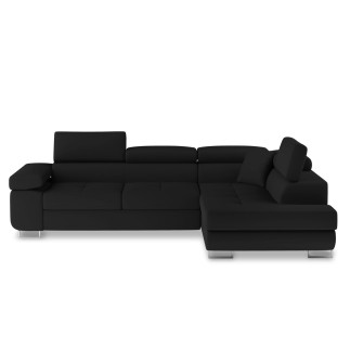 Canapé d'angle convertible COTARE avec têtières réglables et coffre de rangement