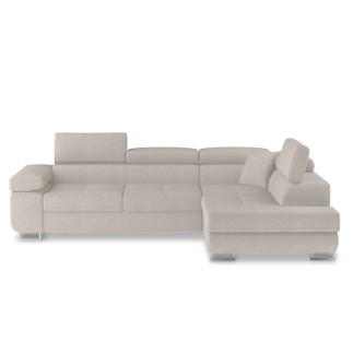 Canapé d'angle convertible COTARE avec têtières réglables et coffre de rangement