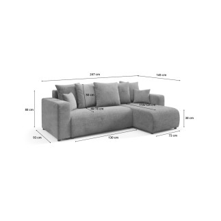 Canapé d'angle convertible LAVIA en Tissu Anti tâche hydrophobe Doux au Toucher